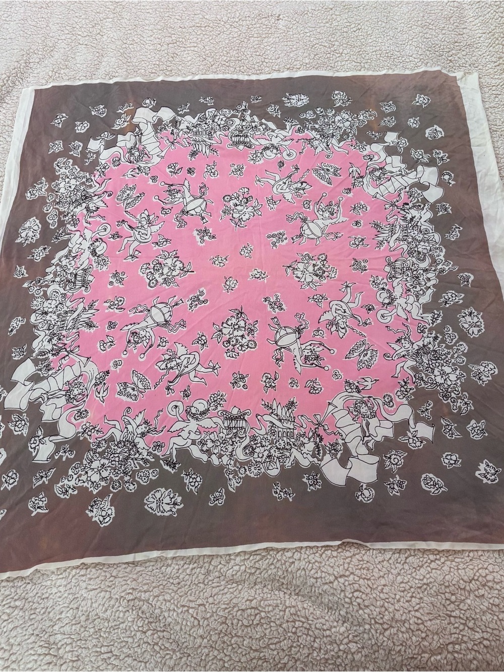 Pink and Brown Floral Bandana Scarf